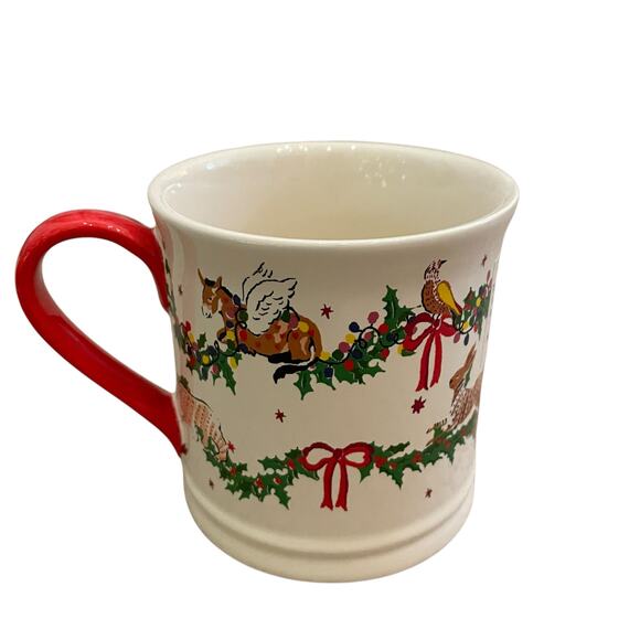 Set of 2 Cath Kidston CHRISTMAS Red Bow Animal Garland Mug Holiday Tea Cup New - Picture 11 of 15